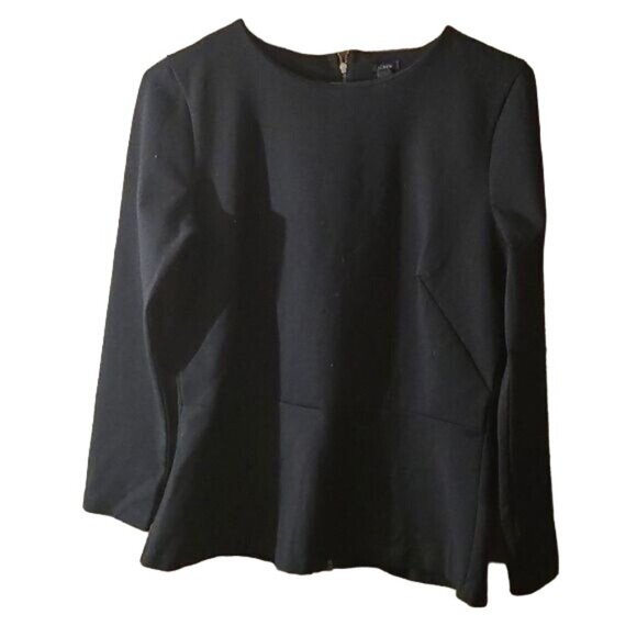 J. Crew Tops - J.CREW XS Black Peplum Zipper Back Business Casual Preppy Shirt
